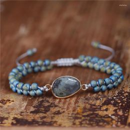 Charm Bracelets Natural Stone Labradorites BOHO Beaded Braided Macrame Wrap Bracelet Women Jewellery Wholesale Dropship