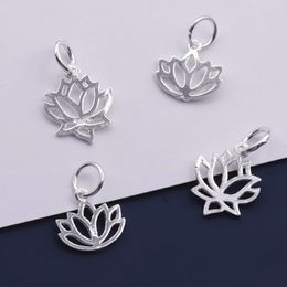 925 Sterling Silver Pretty Hollow Lotus Pattern Dangle Charms Buddhism Prayer Necklace Silver Pendant DIY Jewelry Findings