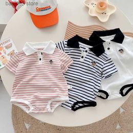 Rompers Summer Newborn Baby Boy Clothes Short Sleeve Turn Down Collar Striped Romper Jumpsuit Outfits One-Pieces Suit 0-24M T230529
