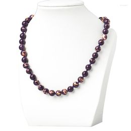 Chains Purple With Yellow Stripe Synthetic Emperor Stone 8mm Size For 18inch Jewel Gifts Women H408