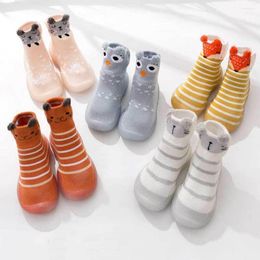 First Walkers 2023 Autumn Toddler Baby Sock Shoes Infant Cartoon Animals Non-slip Rubber Elastic Socks