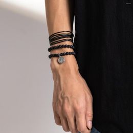Charm Bracelets 2023 Braided Tree Of Life Men's Leather Bracelet Creative Versatile Black Volcanic Stone Daily Wearing