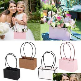 Party Decoration Kraft Paper Florist Bag Black White Pink Flower Box Waterproof Gift Bags Wedding Valentines Day Drop Delivery Home Dhcrl