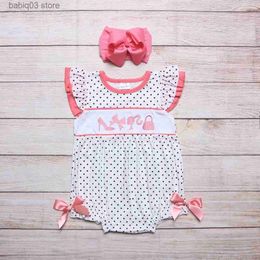 Rompers New Born Spots Romper Babi Girls Clothes Cosmetics Embroidery Bodysuit Outfit Sleeve One Piece Shorts Pink Bow Jumpsuit For 0-3T T230529