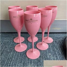 Wine Glasses Pink Plastic For Girl Party Wedding Drinkware Unbreakable White Champagne Cocktail Flutes Goblet Acrylic Elegant Cups M Dhbxy