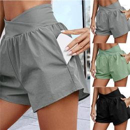 Women's Shorts Summer Women's Casual With Cross Waist Design Pocket Sweatpants For Yoga Running Fitness Gym Wear