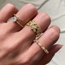 Band Rings Vintage Zircon Crystal Butterfly Shape Ring for Women Gold Colour Female Party Anniversary Finger Rings Statement Jewellery AA230529