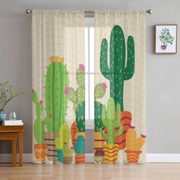 Curtain Cactus Plant Succulent Tropical Sheer Curtains For Living Room Kitchen Tulle Windows Voile Yarn Bedroom