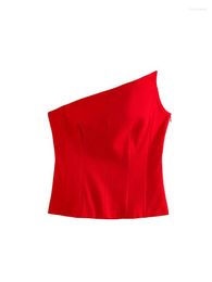 Women's Tanks Off Shoulder Irregular Corset Tops For Women Backless Red Sleeveless Tube Top Female Zip Sexy Lady Chic