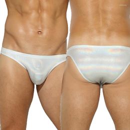 Underpants Men Shiny PU Leather Briefs Low Waist Seamless Underwear Ropa Interior Hombre Gay Panties Swimwear Thongs Bikini