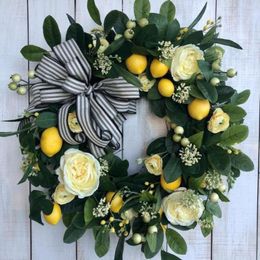 Decorative Flowers Spring Summer Wreath For Front Door Yellow Flower Frame Garland Welcome Decoration Home Farmhouse Outdoor Garlands