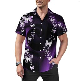 Men's Casual Shirts Purple Butterfly Swirl Shirt Magical Animal Print Beach Loose Hawaiian Aesthetic Blouses Custom Oversize Clothing