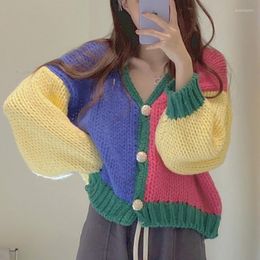 Women's Knits Winter Warm Knitted Sweater Cardigan Women Y2K Colourful Patchwork Coat Female Korean Fashion Oversized 2023