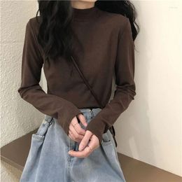 Women's T Shirts Shirt Women Korean Fashion Long Sleeve Solid Colour Turtleneck Tshirts Tee Femme Casual Winter Tops