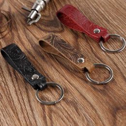 Key Rings Handmade Denim Leather Men's Waist Pendant Vintage Pattern Rope Keychain Wallet Car Keyring Keyholder Gift G230526