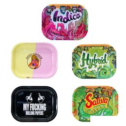 Accessories Tobacco Rolling Tray Smoking Accessory 18X14Cm Metal Herb Hand Roller Pipe Cigarette Roll Cone Maker Storage Case Drop D Dhge8