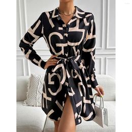 Casual Dresses Women 2023 Summer Fashion Cardigan Long Sleeved Button Lace Up Waist Retraction Elegant Temperament Dress Short