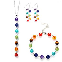 Necklace Earrings Set DIEZI India Yoga Energy Natural Stone Beads 7 Chakra Healing Balance Necklaces Bracelets For Women