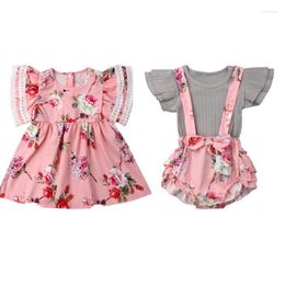 Clothing Sets Baby Clothes 2023 Girl Sister Matching Summer Kid Floral Dress Romper Overall Shorts