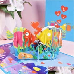 Greeting Cards 3D Valentine Card Pop Up Kissed Fish Shaped With Envelope Festival Supplies Drop Delivery Home Garden Festive Party Ev Dhlmh