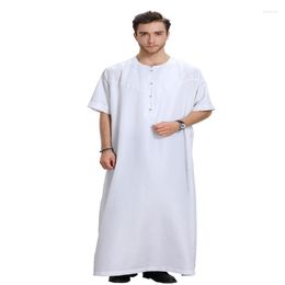 Ethnic Clothing Men Muslim Islamic Kaftan Saudi Arabia Solid Colour O Neck Short Sleeve Fashion Jubba Thobe Dubai Middle East Robes Ramadan