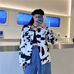 Women's Jackets Autumn Vintage Dairy Cow Print Jacket And Coat Casual Button Long Sleeve Outwear Ladies Bomber Overcoats