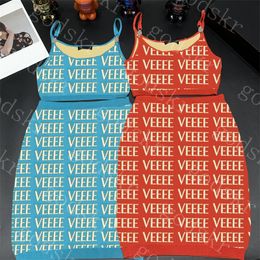 Summer New Tanks Designer Two Piece Dress Letter Jacquard Tank Top Knitted Skirt Metal Logo Womens Skirts Set