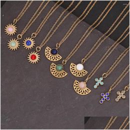 Pendant Necklaces Wholesale Sun Flower Cross Necklace Women Retro Stainless Steel Drop Delivery Jewellery Pendants Dhd0S