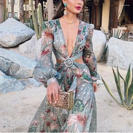 Casual Dresses Womens Boho Floral Maxi Dress Summer Beach Sleeveless V-neck High Waist Slit Long Evening Party Vacation Arrival Sundress