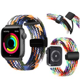 Smart Straps Smart Straps Wristband Adjustable Braided Nylon Rainbow Strap Folding Buckle Magnetic Bracelet Bands for Apple Watch Series 2 3 4 5 6 7 8 Ultra iWatch 49mm