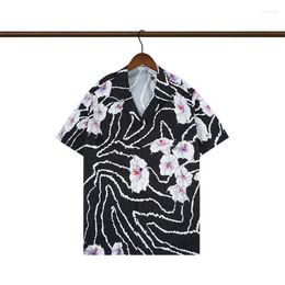 Men's Casual Shirts 2023 Men Harajuku Hawaiian Shirt Hip Hop Streetwear Flower Painting Print Beach Summer Short Sleeve Aloha