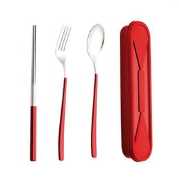 Dinnerware Sets 3pcs Outdoor Picnic Student Storage Case Fork Spoon With Chopsticks Stainless Steel Easy Clean Portable Cutlery Set