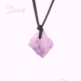 Pendant Necklaces 1Pc Unique Random Irregar Shape Quartz Crystal Trated Natural Stone Necklace For Jewellery Making Amethysts Energy D Dhsym