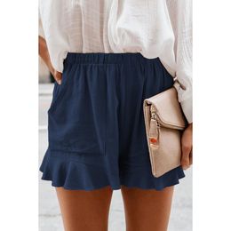 Shorts Women Shorts 2023 Summer High Waist Elastic Pockets Ruffles Straight Casual Mini Short Pant Cotton Fashion Biker Bottoms S5XL