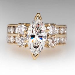 Band Rings Huitan Luxury Cubic Zirconia Engagement Rings for r Gold Colour Fashion Marquise CZ Design Wedding Party Women's Ring Jewellery AA230529