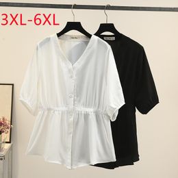 Women's T Shirts 2023 Ladies Spring Summer Plus Size Tops For Women Large Short Sleeve V-neck White Fastener T-shirt 3XL 4XL 5XL 6XL