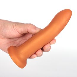 Easy Style Finger Shape Anal Plug Golden Solid Color Top Liquid Silicone Realistic Men Dildos Lesbian Gay Massage Masturbate Penis Butt Anus G-Spot Strong Suction Cup