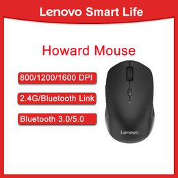 Mice Lenovo Mouse Howard Bluetooth Wireless Mouse with Dual Mode Portable 1600 DPI with USB Receiver for Laptop PC Desktop MacBook