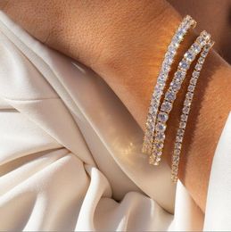 Simple Fashion Wedding Bracelet Luxury Jewellery 18K White Gold Fill Round Cut Cubic Zircon CZ Crystal Women Men Party Tennies Chain Hip Hop Bangle Gift