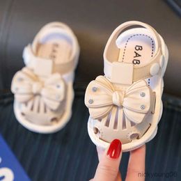 Sandals Children's Summer Fashion Baby Girl Shoes Toddler Flats Sandals Soft Rubber Sole Anti-Slip Bowknot Rhinestone Casual Kids Shoes R230529