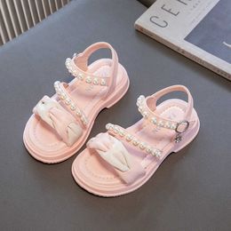 Sandals Girls Weave Pearl Open Toe Children's Sandals Versatile Sweet Princess Shoes Summer New Kids Fashion Colour Matching Chic