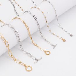 Chains Simple Stainless Steel Necklace Imitation Pearl Link Gold Colour Women Men Wedding Party Choker Jewellery Gifts