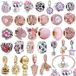 Charm Bracelets 925 Sterling Sier Accessories Pendant Pinching Rose Beads Suitable For Pandora Bracelet Necklace Diy Womens Jewellery Dhaw3