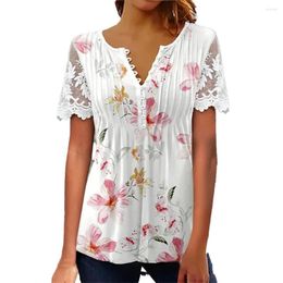 Women's Blouses Beautiful Women Shirt Soft Summer Blouse Flower Print Pleated Match Pants