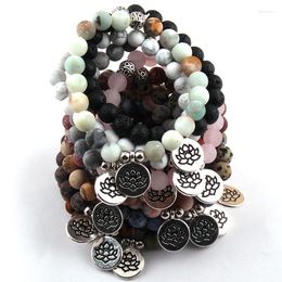 Charm Bracelets Fashion Beautiful 8mm Natural Stone Wrist Mala Lotus/OM /Buddha Yoga Bracelet 30pc/lot