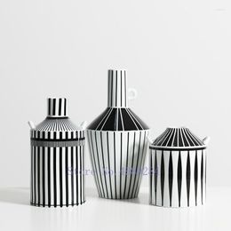 Vases Creativity Ceramic Vase Black And White Stripe Abstract Geometry Flower Arrangement Modern Home Decoration Accessories