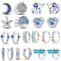 Stud Earrings 925 Sterling Silver Hoop Luxury Sparkling CZ Heart Moon Butterfly Fashion For Women Party Wedding Jewelry