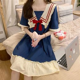 Women's Sleepwear Princess Style Summer Kawaii Nightgown Young Woman Nightdress Short Sleeve Dress Soft Cotton Japanese Lingerie Homedress