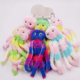 Key Rings Newly arrived long tassel Cute colored octopus keychain Women's fluffy artificial rabbit fur car keyring pocket pendant G230526