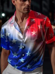 Camicie casual da uomo USA Flag Independence Day Gradient Art Shirt Oversize Stretch Music Car Aloha